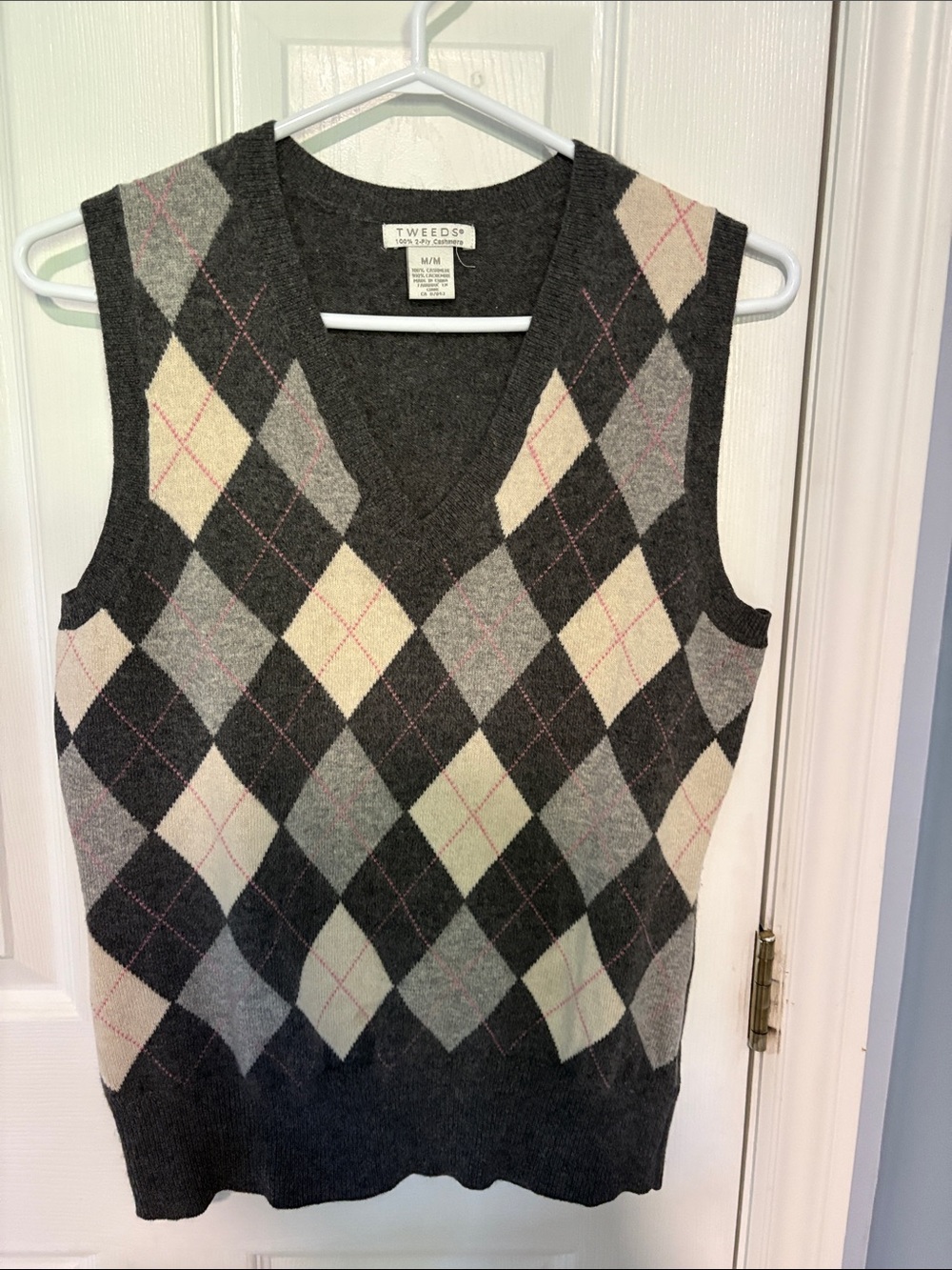Tweeds Charcoal, Cream & Gray Argyle V-Neck cashmere Sweater Vest
